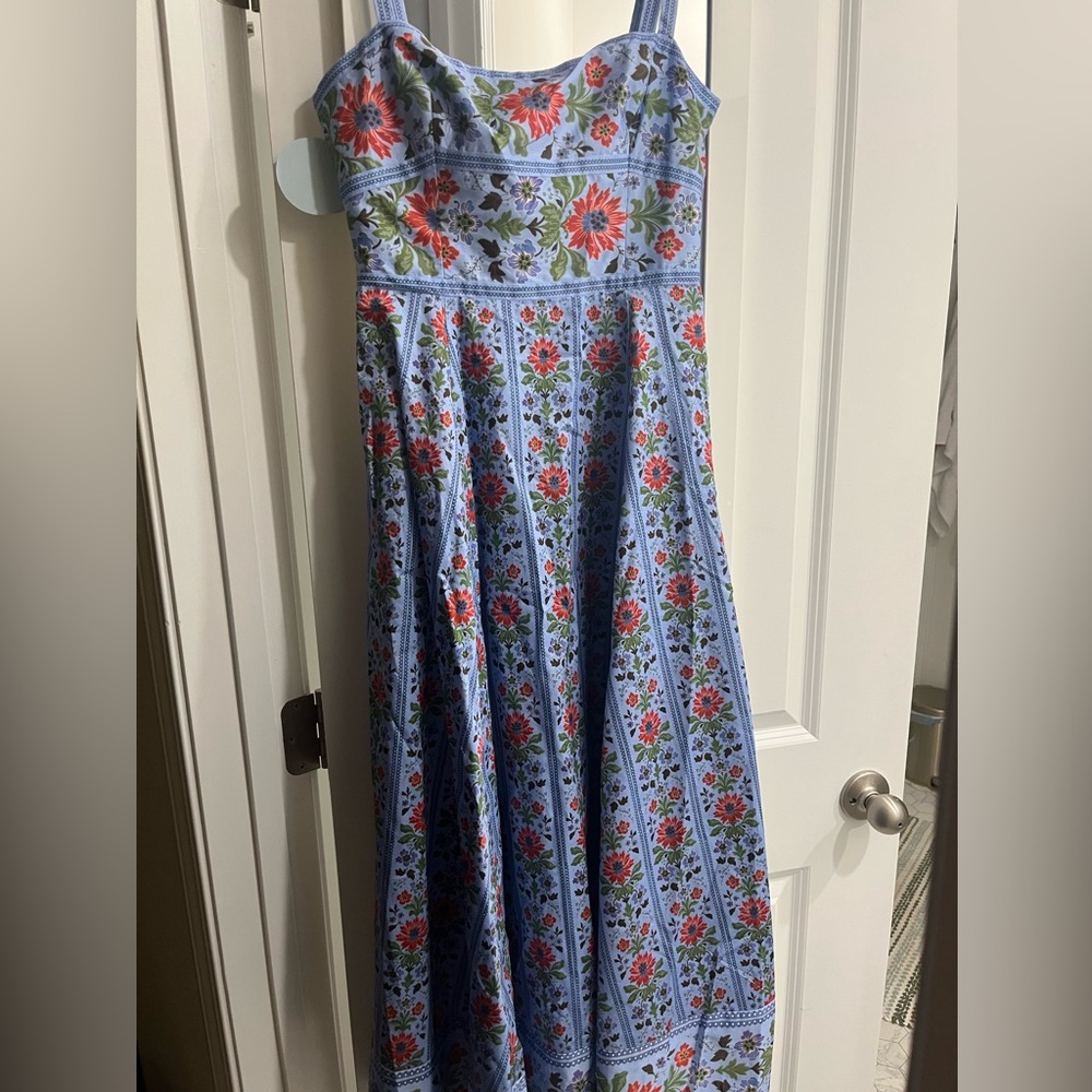 Hill House Margot Dress in Blue Floral Block Stripe size small